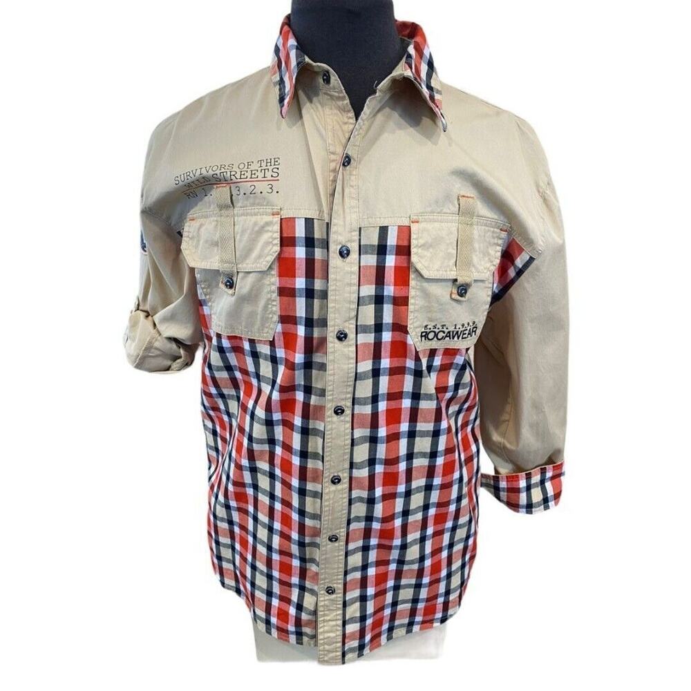 XL Rocawear Men's Button Down Shirt "Survivors of the Wild Streets" Roll-Tab Sle